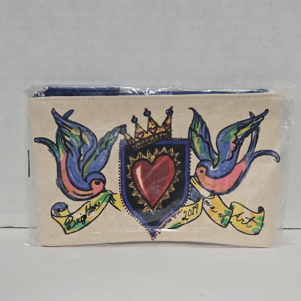 Brighton 2019 Canvas Pouch with Heart and Bird Design NWT 9"x5.25"